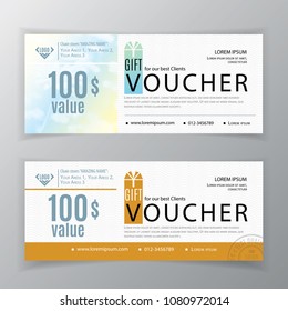 Vector gift voucher template. Universal flyer for business. Chamonile background for example background