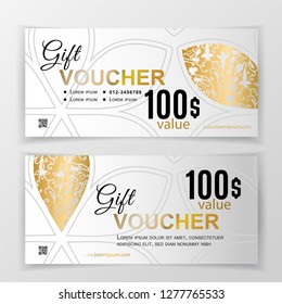 Vector gift voucher template. Universal flyer for business. luxury gold white vector design for department stores, business. 100 dollars