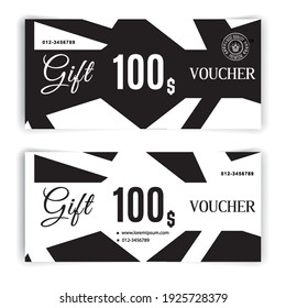 Vector gift voucher template. Universal flyer for business. luxury black white vector design for department stores, business. Value 100 dollars.