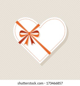Vector gift of white heart tied with red ribbon, bow. Valentine's day and wedding illustration
