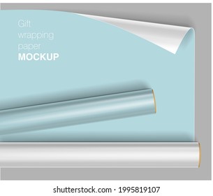 Vector gift wrapping paper rolls mock up on light background with transparent shadows. Template for your design. 