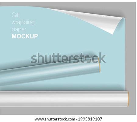 Vector gift wrapping paper rolls mock up on light background with transparent shadows. Template for your design. 