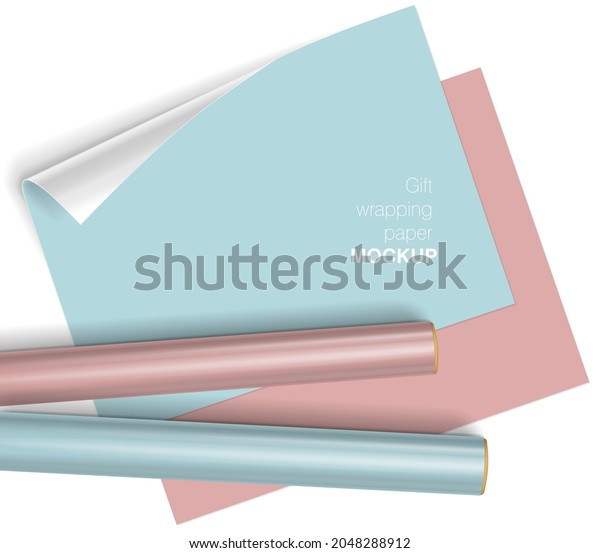 Vector gift\
wrapping paper rolls mock up on light background with transparent\
shadows. Template for your\
design