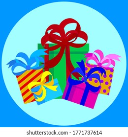 Vector gifts in a box. Icon for christmas or holiday. Birthday set. A bunch of surprises in the package.