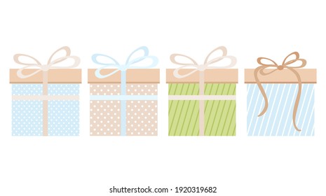 Vector gifts, illustrations of boxes in pastel colors, blue, beige, brown, scalable to any size.For greeting cards, posters, stickers, wrapping paper, textiles, wallpaper, scrapbooks, covers,notebooks