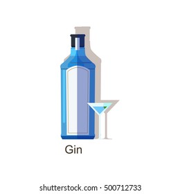 Vector Gin Bottle And Glass Isolated