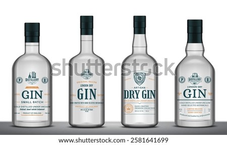 Vector gin labels and gin glass bottle mockups