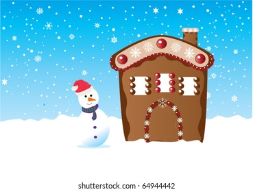 vector ginger house and snowman