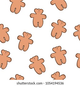 vector gingerbread bear brown on white background, pattern seamless children's textile stamp