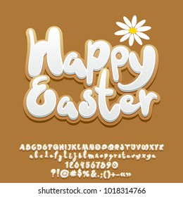 Vector gingerbread cookie card Happy Easter with flower. Set of Alphabet Letters, Numbers and Punctuation Symbols