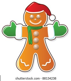 vector gingerbread cookie in santa's claus hat and mittens