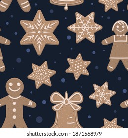 Vector Gingerbread Cookie Seamless Pattern