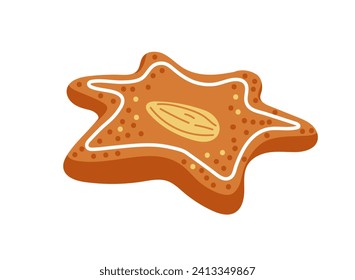 Vector gingerbread cookies in diffent form isolated on white background with almond nuts.Christmas homemade biscuits.Holiday pastry in winter time