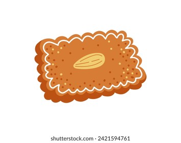 Vector gingerbread cookies in diffent form isolated on white background with almond nuts.Christmas homemade biscuits.Holiday pastry in winter time