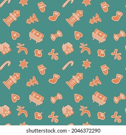 Vector gingerbread cookies seamless pattern. Christmas background for wrapping paper, scrapbooking, wallpaper, fabric