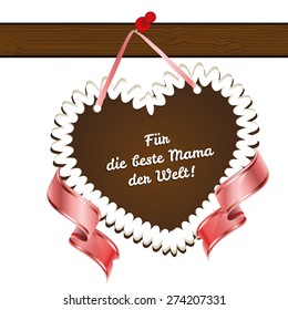 Vector gingerbread heart with ribbon and written "For the best mom in the world"