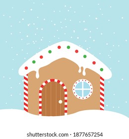 Vector gingerbread house. Christmas cookies and candy. Cute illustration