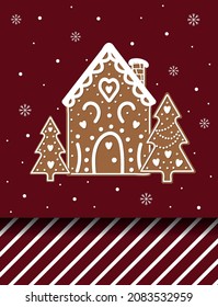 Vector gingerbread house. Christmas cookies. Nice illustration. Set of cute Christmas illustration and seamless pattern with lines and stripes. Ideal for textiles with Christmas designs.
