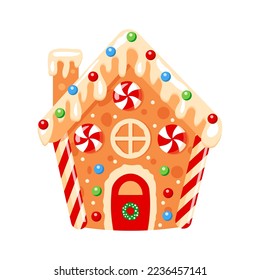 Vector gingerbread house. Christmas cookies and candy. Cute illustration. Vector illustration