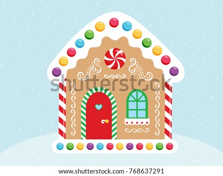 Vector gingerbread house. Christmas cookies and candy. Cute illustration