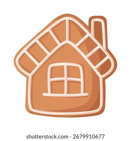 Vector gingerbread house cookie illustration, Christmas holiday sweet dessert, festive decoration element