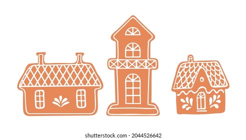 Vector gingerbread Houses. Christmas cookies illustration