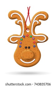 Vector gingerbread icon. Christmas reindeer cookies on a white background