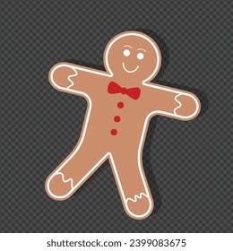 Vector gingerbread man Christmas cookie design element isolated on transparent background. Vector Christmas decoration. Gingerbread cookie isolated on transparent background.