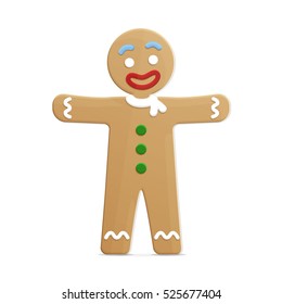 Vector gingerbread man. Christmas image. Vector character. Holiday winter symbol isolated on a blue background. Colorful vector illustration. 