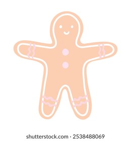 Vector gingerbread man. Cute vector illustration on white background in pastel colors in flat style. Christmas sweet pastry