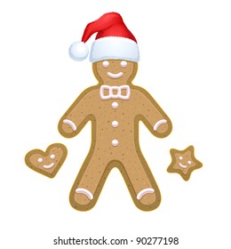 Vector Gingerbread man icon with heart and star shape bisquits. Gradient illustration