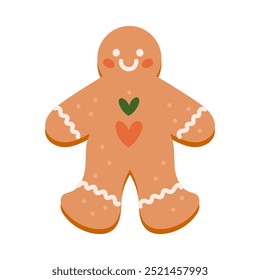 Vector gingerbread man isolated on white background. Christmas cookie sticker