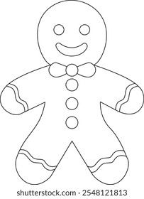 Vector gingerbread man line art black on a white background