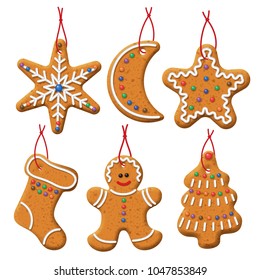 Vector gingerbread set. Christmas cookies decoration on a white background