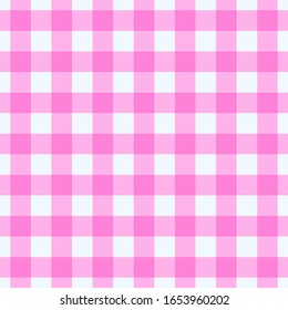 Image vectorielle nappe à carreaux rayée de gingham. Motif harmonieux de table blanche en tissu rose avec texture textile naturelle. Matériau de tissu de campagne pour le petit-déjeuner ou le dîner pique-nique