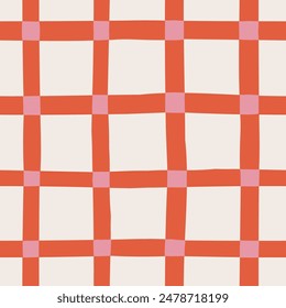 Vector gingham tartan check plaid seamless pattern in red and pink colors on light background. Seamless striped print design for gift paper, tablecloth, picnic blanket and other home decor or pijamas