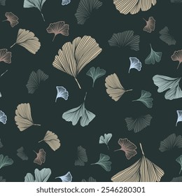 Patrón de repetición de Ginkgo Biloba de Vector. Patrón sin costuras ideal para textiles, Fondos de pantalla, elegante, diseño de moda.