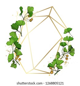 Vector Ginkgo green leaf. Plant botanical garden floral foliage. Engraved ink art. Frame border ornament square on white background.