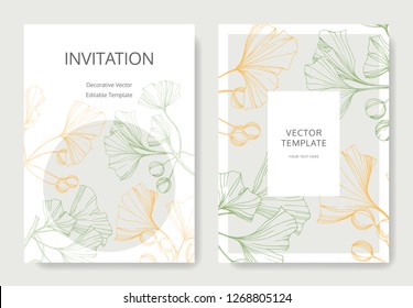 Vector Ginkgo green leaf. Plant botanical garden floral foliage. Engraved ink art. Wedding background card floral decorative border. Invitation elegant card illustration graphic set banner.