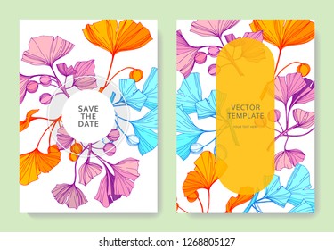 Vector Ginkgo green leaf. Plant botanical garden floral foliage. Engraved ink art. Wedding background card floral decorative border. Invitation elegant card illustration graphic set banner.
