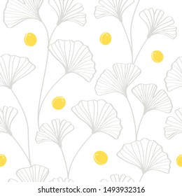 Vector ginkgo leaves seamless pattern, white and gray