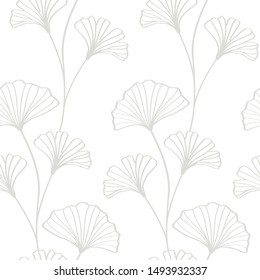 Vector ginkgo leaves seamless pattern, white and gray