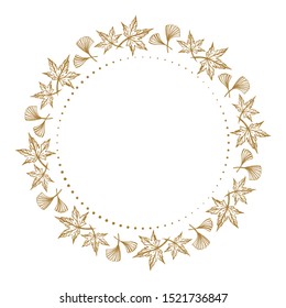 Vector ginkgo and maple leaves vintage style frame. Autumnal background.