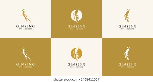 vector ginseng logo herbal plant vector natural herbal medicine ginseng herbal icon bundle Premium Vector