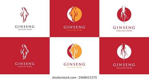 vector ginseng logo herbal plant vector natural herbal medicine ginseng herbal icon bundle Premium Vector