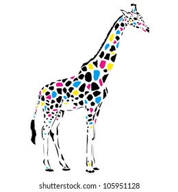 Vector Giraffe Abstract Illustration. Safari Animal Silhouette With Colorful Spots, Wild Life Design