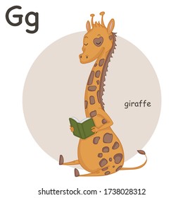
Girafa vectorial con un libro en sus manos. Letra
