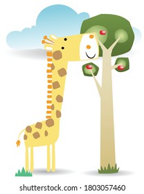 cartografía del vector de la jirafa con un árbol