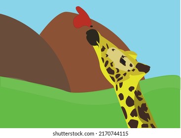Vector giraffe, digital art, illustration with vibrant colors, shapes and curves