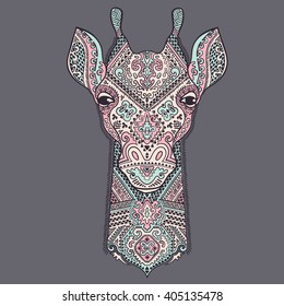 Vector giraffe with ethnic and tribal ornaments